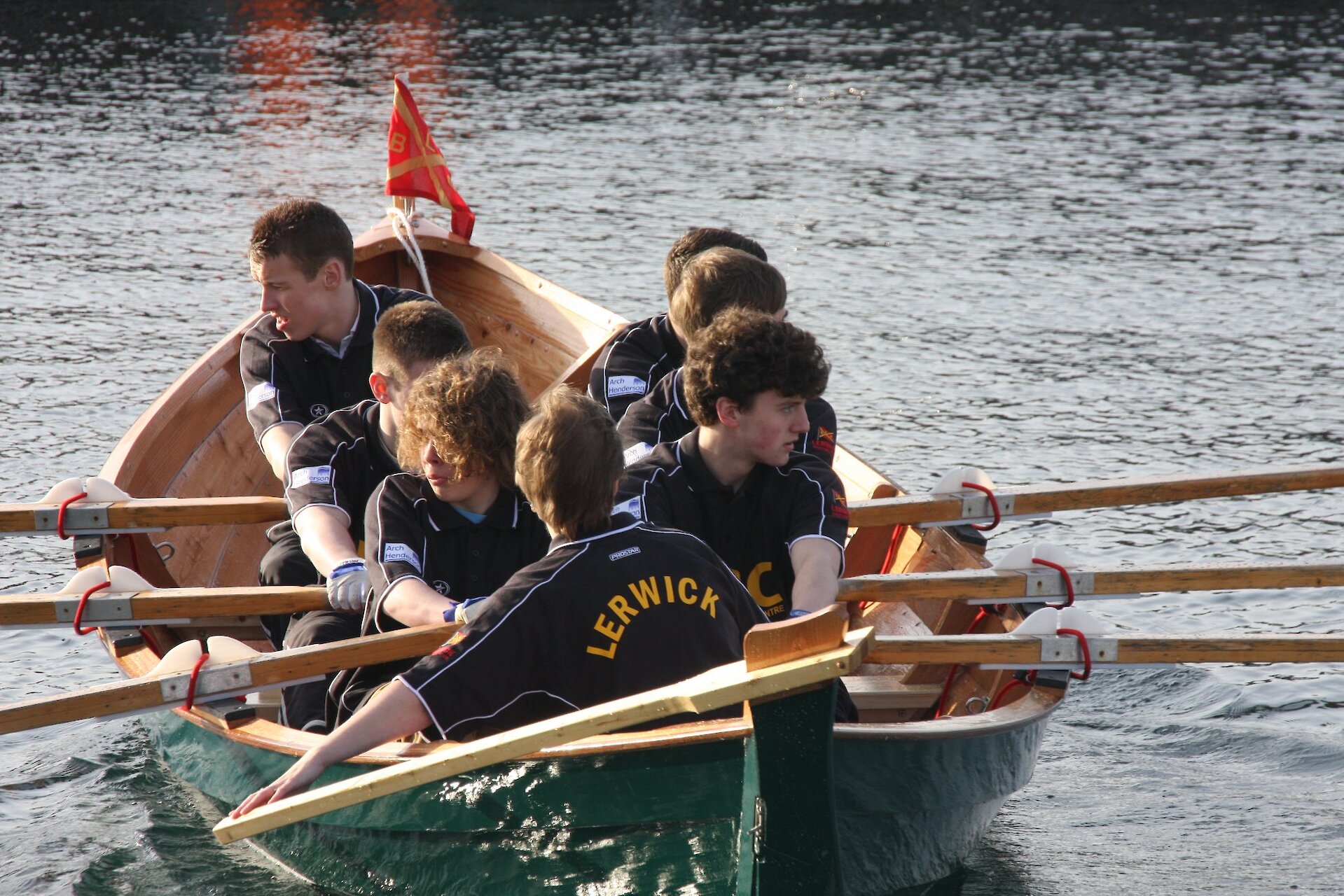 Launch of Siri, a new Shetland yoal for the Lerwick rowing team, sponsored by Arch Henderson