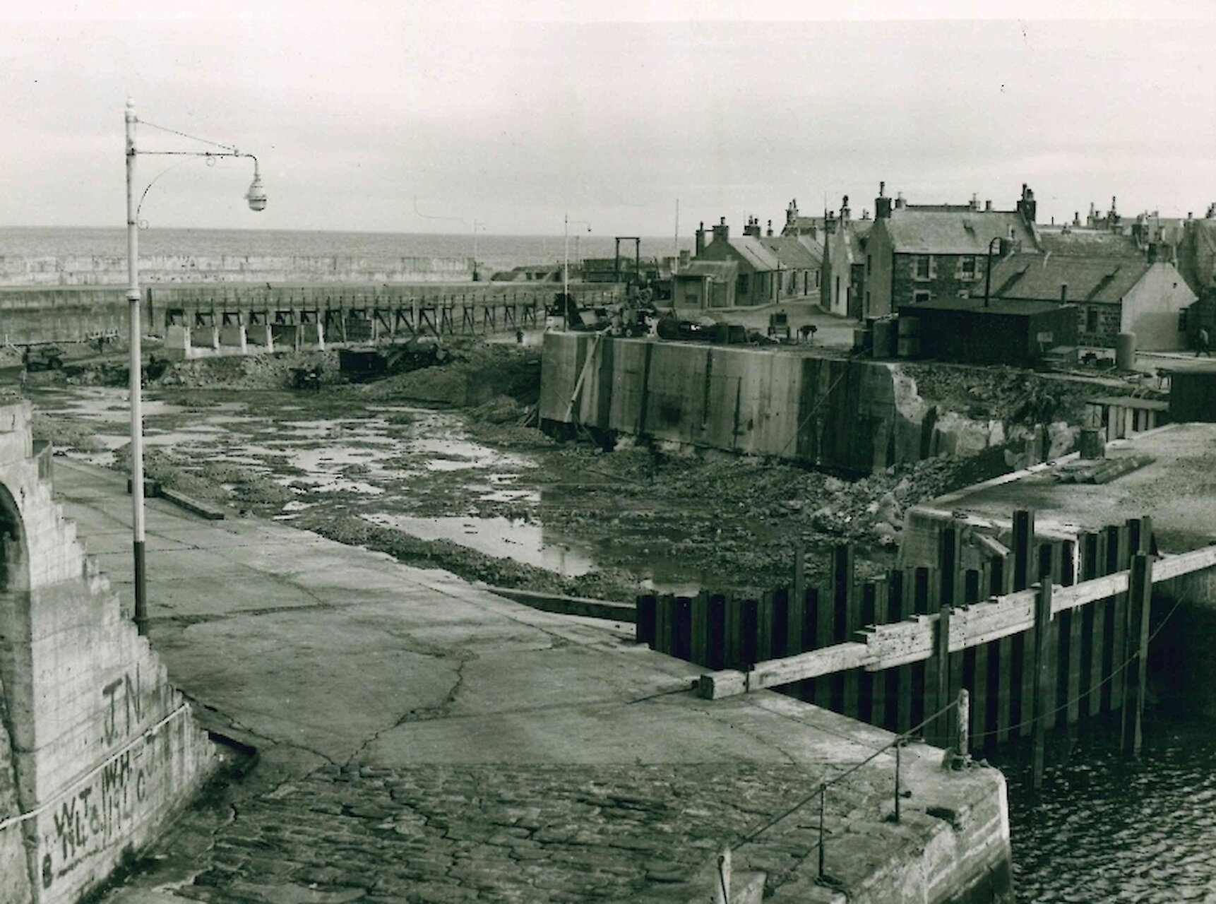 Drained harbour ready for works