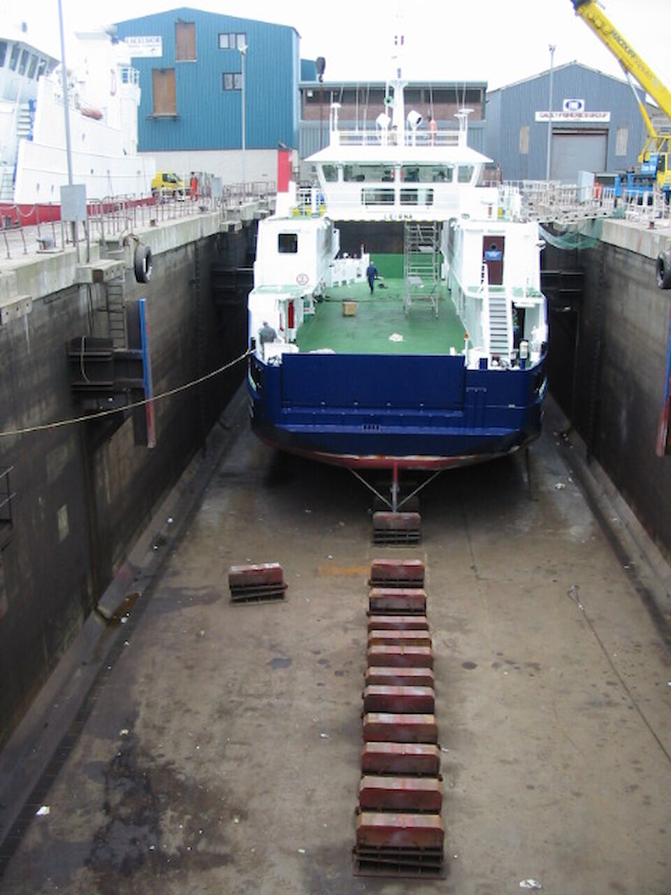 Fraserburgh Dry Dock with a Shetland inter-isle ferry being serviced