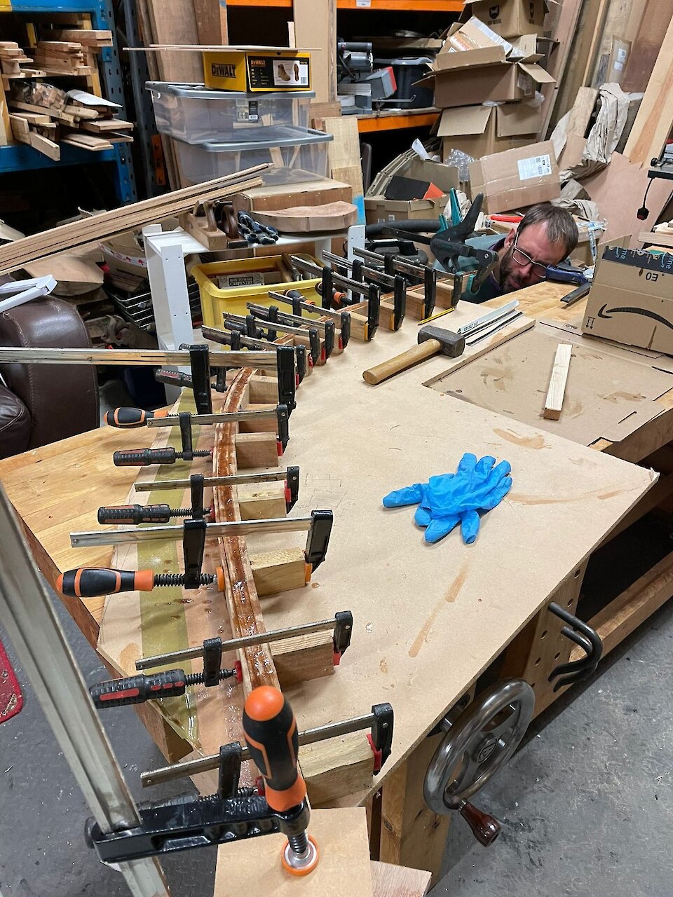 Laminations for the stern being glued up