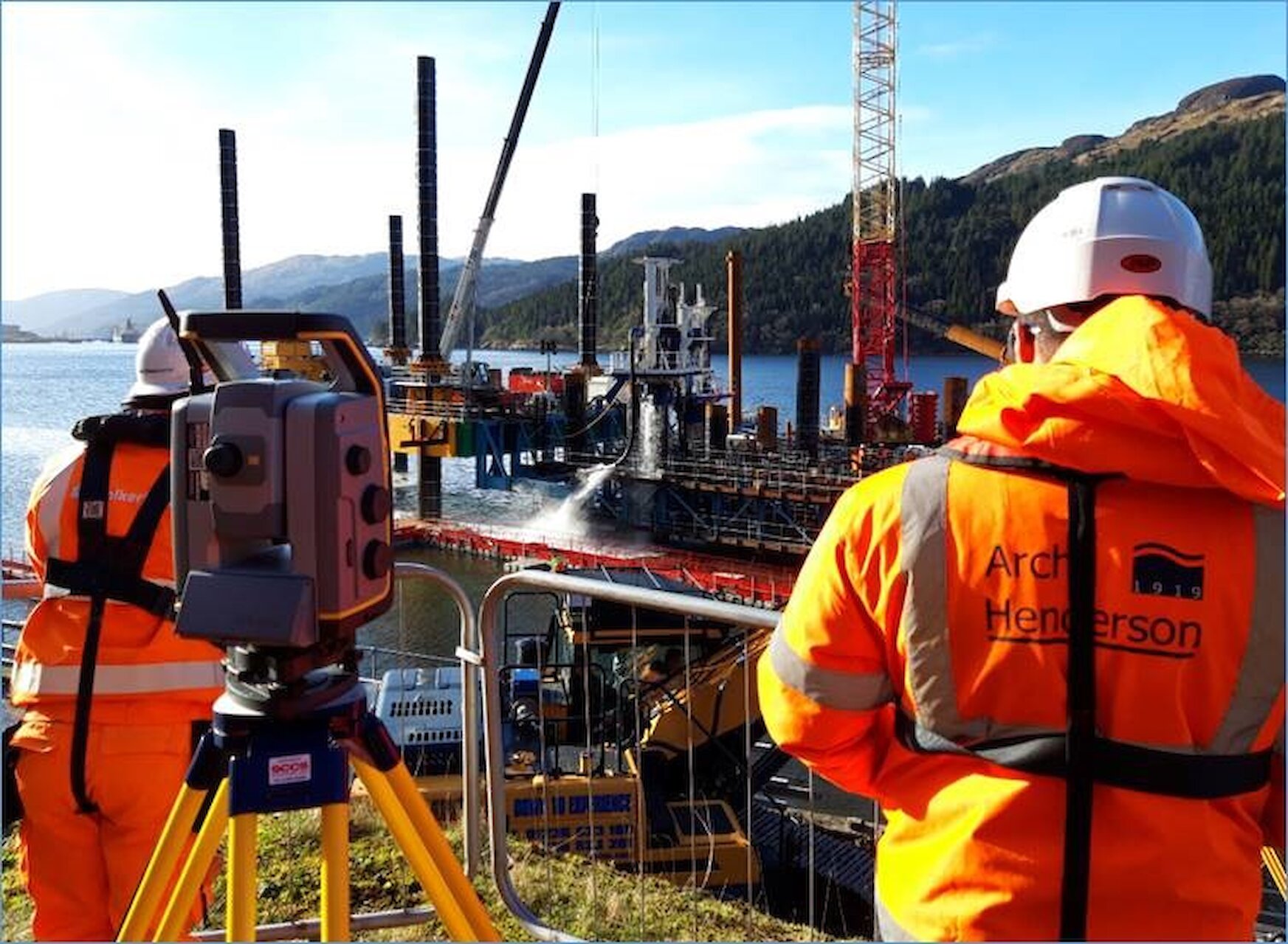 Driving and drilling of tubular piles in the 12 pile piling gate.