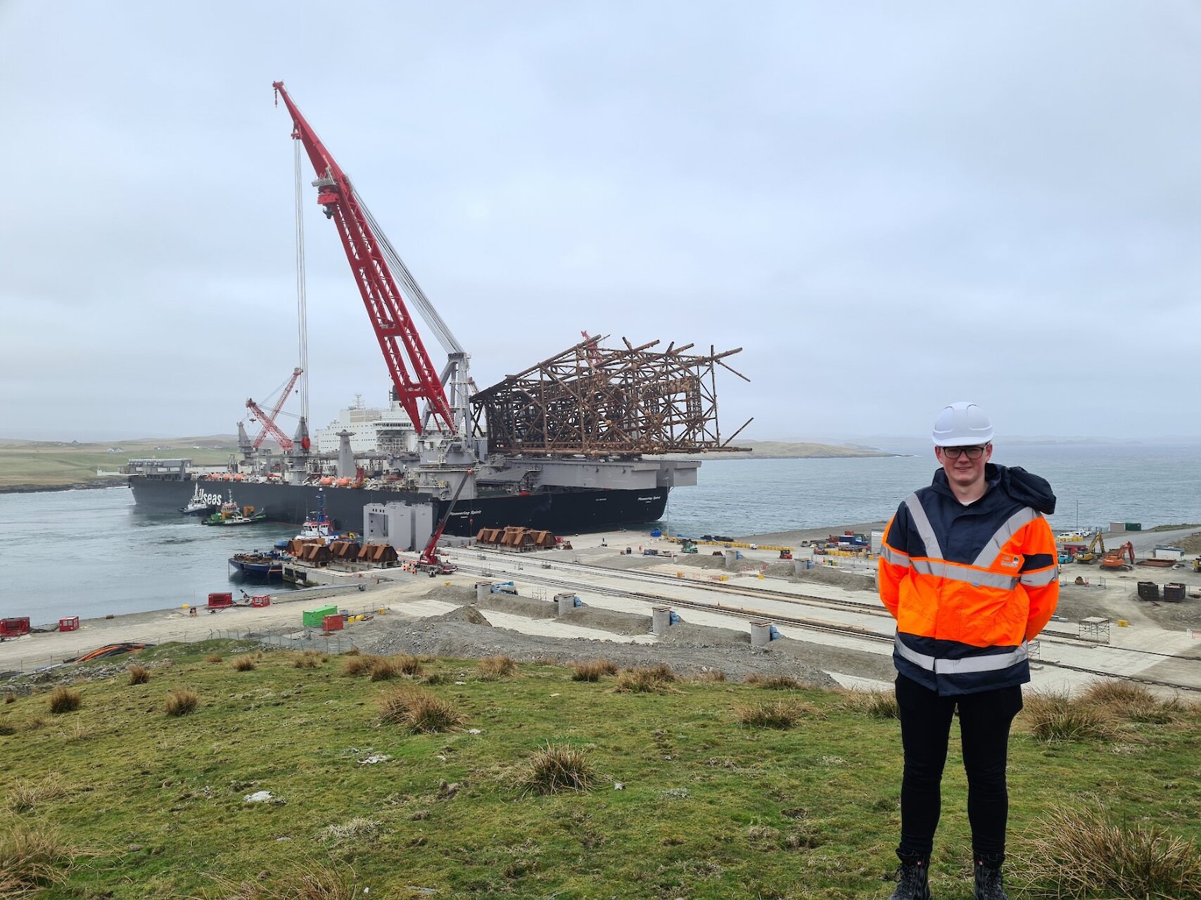 The Pioneering Spirit, the World's largest construction vessel, getting ready to transfer the jacket. One of our Graduate Apprentices, Richie Kerr, went to see some of the action..