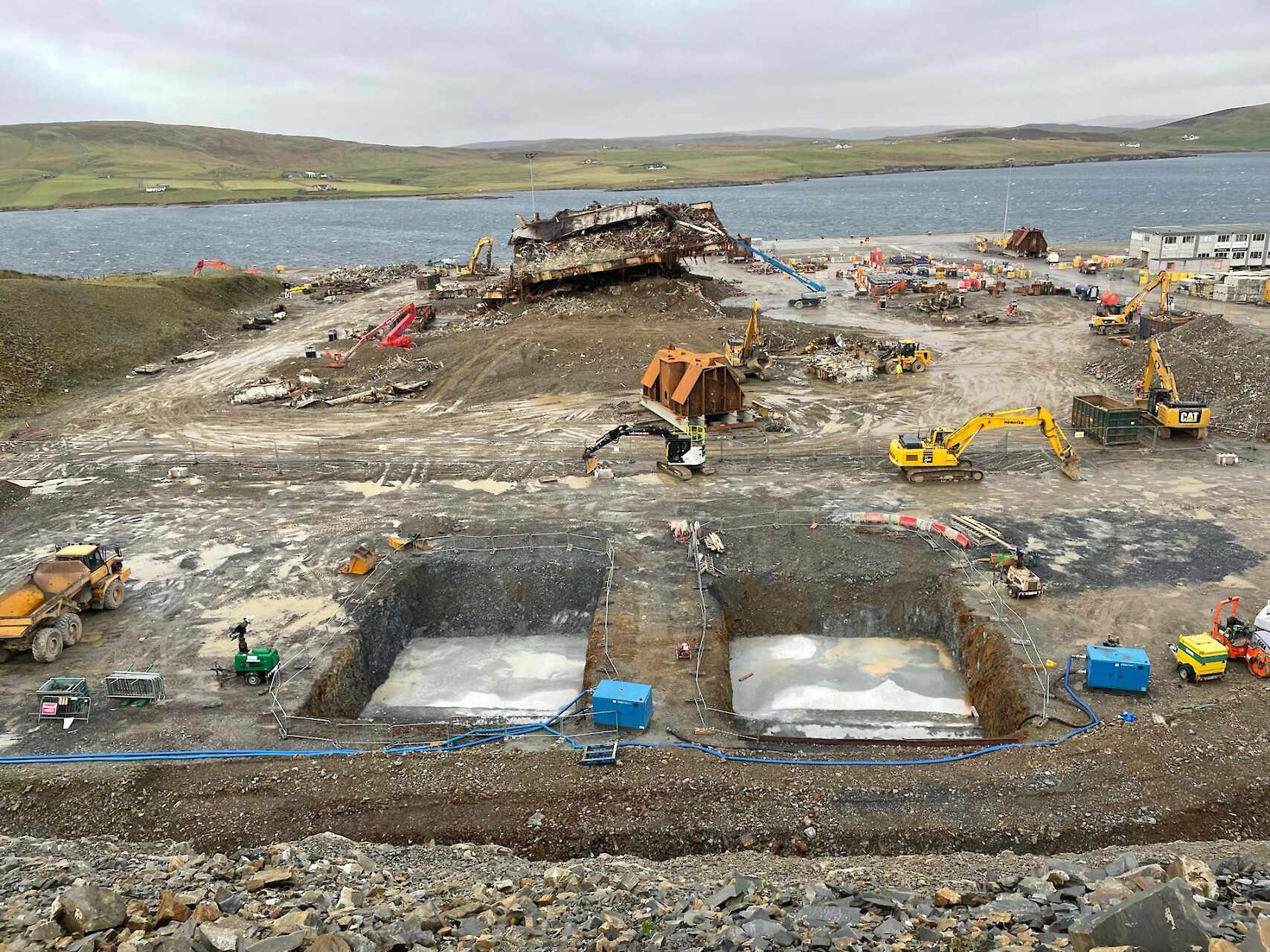 North and south gravity anchor bases under construction